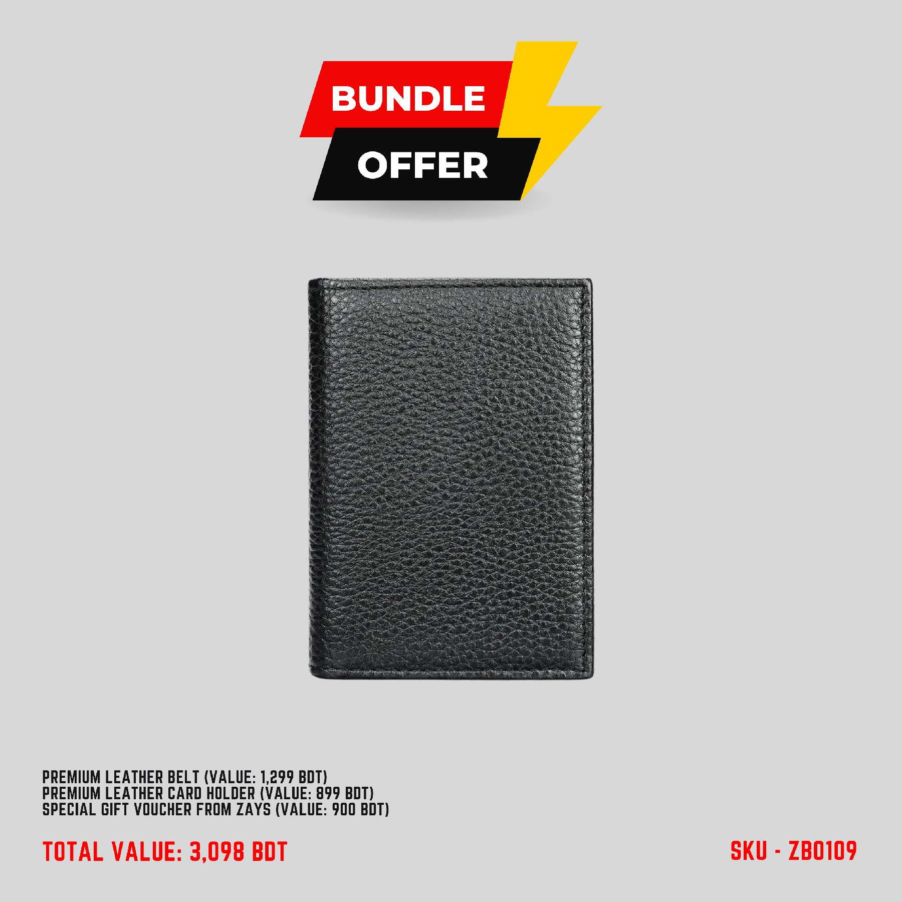 Picture of ZAYS Special Bundle: Premium Leather Belt, Card Holder Mini Wallet & Exclusive 900 TK Gift Voucher | Limited Time Deal & Stock | Huge Savings on Quality Leather Accessories