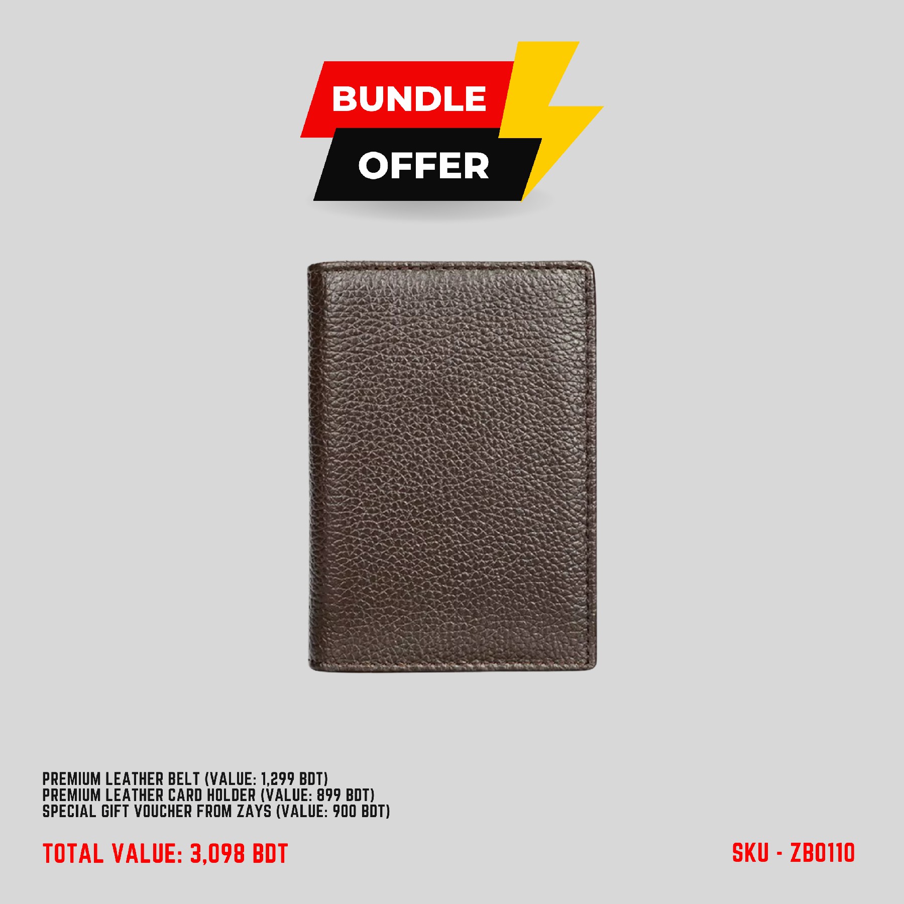 Picture of ZAYS Special Bundle: Premium Leather Belt, Card Holder Mini Wallet & Exclusive 900 TK Gift Voucher | Limited Time Deal & Stock | Huge Savings on Quality Leather Accessories