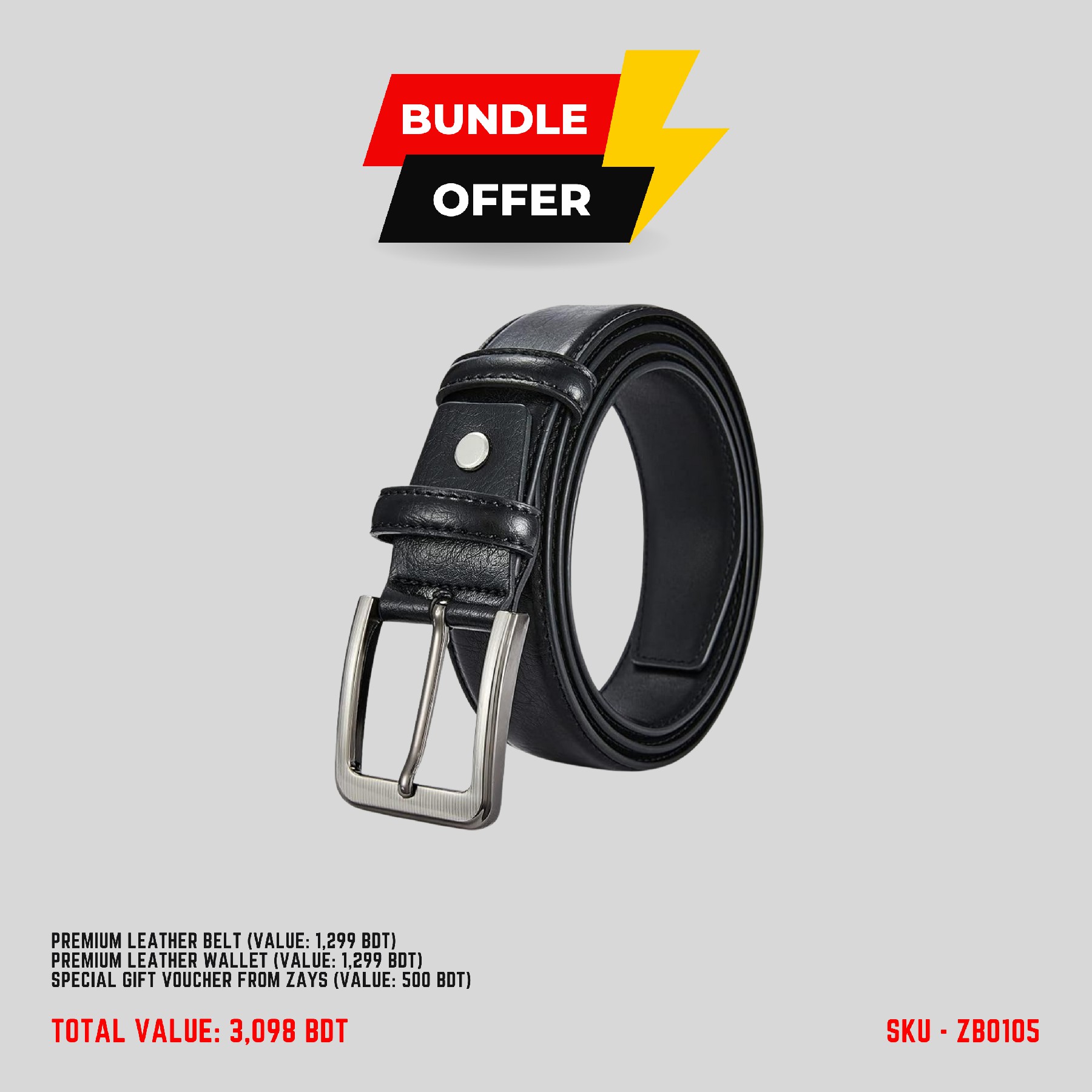 Picture of ZAYS Special Bundle: Premium Leather Belt, Wallet & Exclusive 500 TK Gift Voucher | Limited Time Deal & Stock | Huge Savings on Quality Leather Accessories