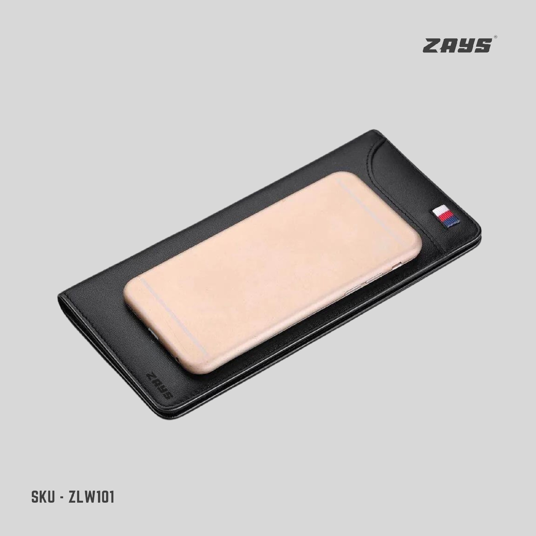 Picture of Zays Ultra-Thin Genuine Leather Long Wallet for Men & Women | Slim, Stylish & Durable Card Holder with Multiple Pockets | ZLW101- Black