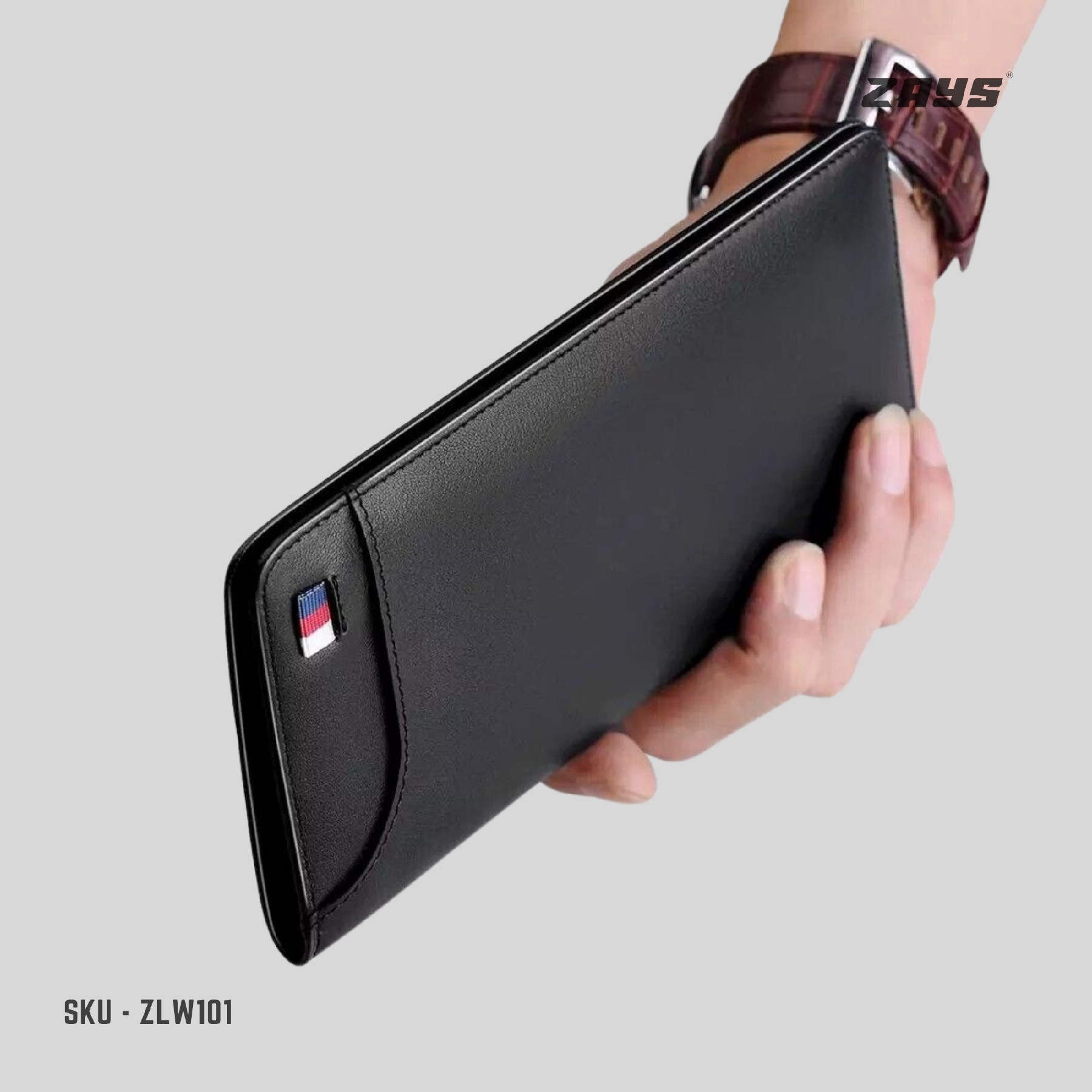 Picture of Zays Ultra-Thin Genuine Leather Long Wallet for Men & Women | Slim, Stylish & Durable Card Holder with Multiple Pockets | ZLW101- Black