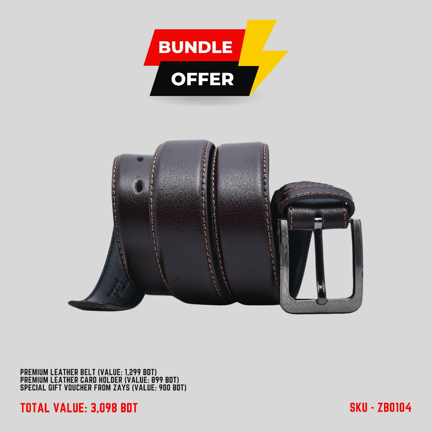 Picture of ZAYS Special Bundle: Premium Leather Belt, Card Holder Mini Wallet & Exclusive Gift Voucher | Limited Time Deal & Stock | Huge Savings on Quality Leather Accessories