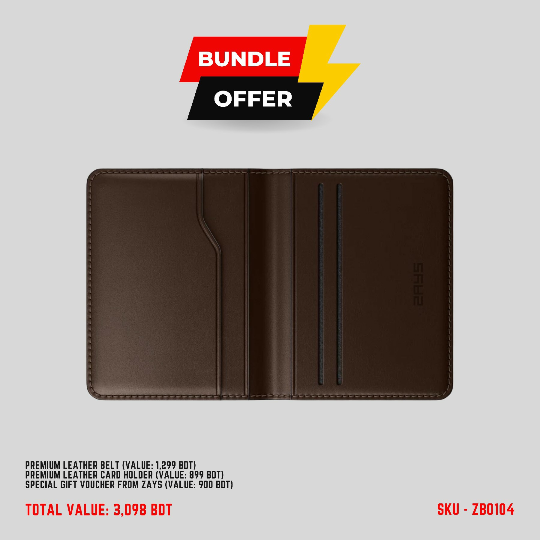 Picture of ZAYS Special Bundle: Premium Leather Belt, Card Holder Mini Wallet & Exclusive Gift Voucher | Limited Time Deal & Stock | Huge Savings on Quality Leather Accessories