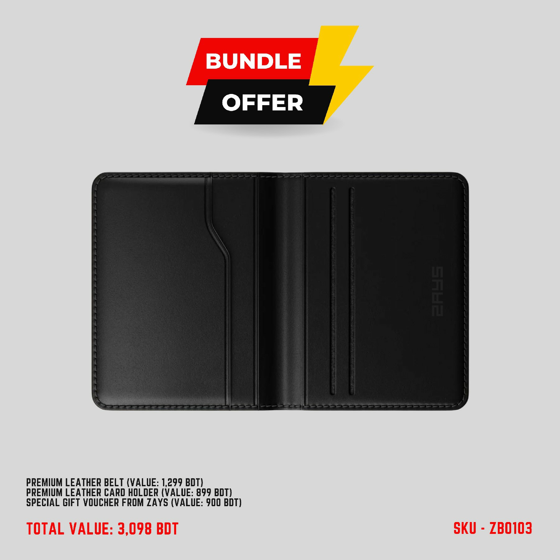 Picture of ZAYS Special Bundle: Premium Leather Belt, Card Holder Mini Wallet & Exclusive 900 TK Gift Voucher | Limited Time Deal & Stock | Huge Savings on Quality Leather Accessories