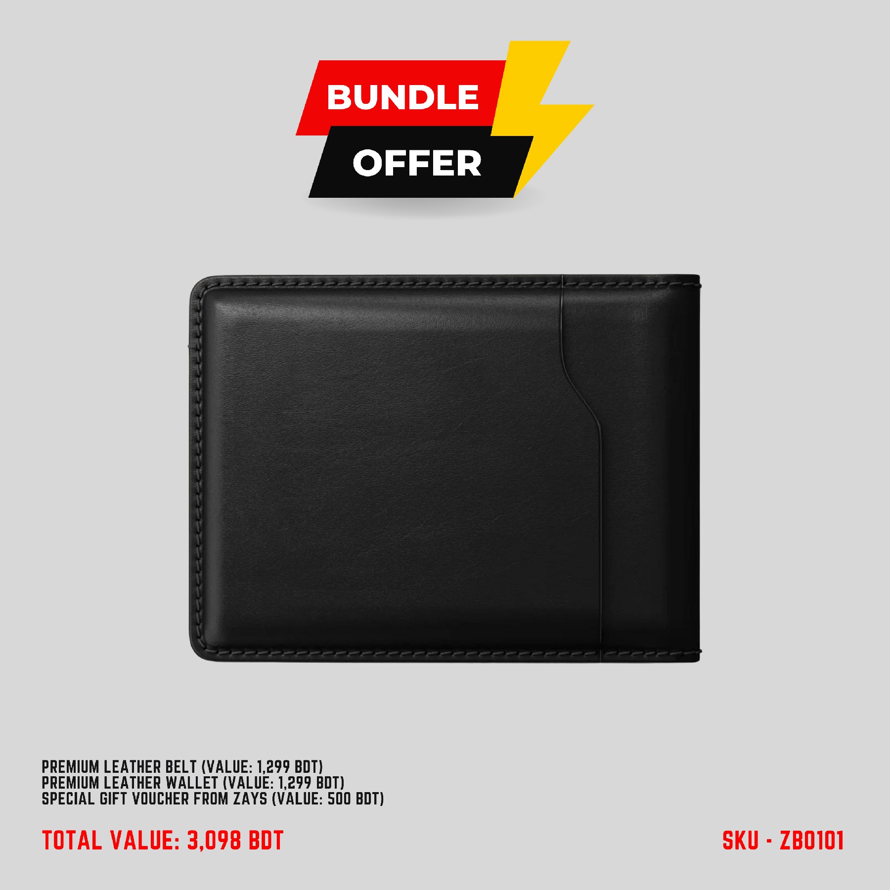 Picture of ZAYS Special Bundle: Premium Leather Belt, Wallet & Exclusive 500 TK Gift Voucher Huge Savings on Quality Leather Accessories