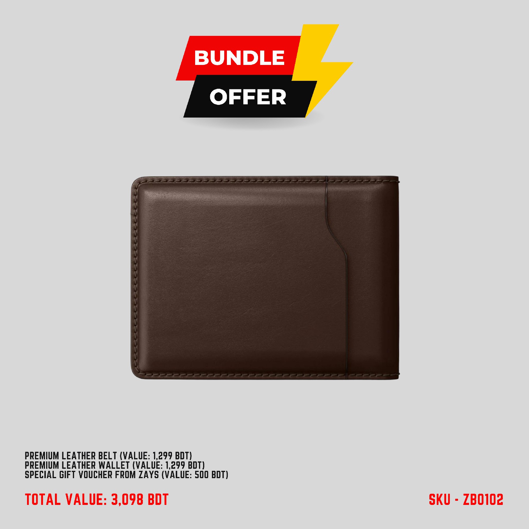 Picture of ZAYS Special Bundle: Premium Leather Belt, Wallet & Exclusive 500 TK Gift Voucher Huge Savings on Quality Leather Accessories
