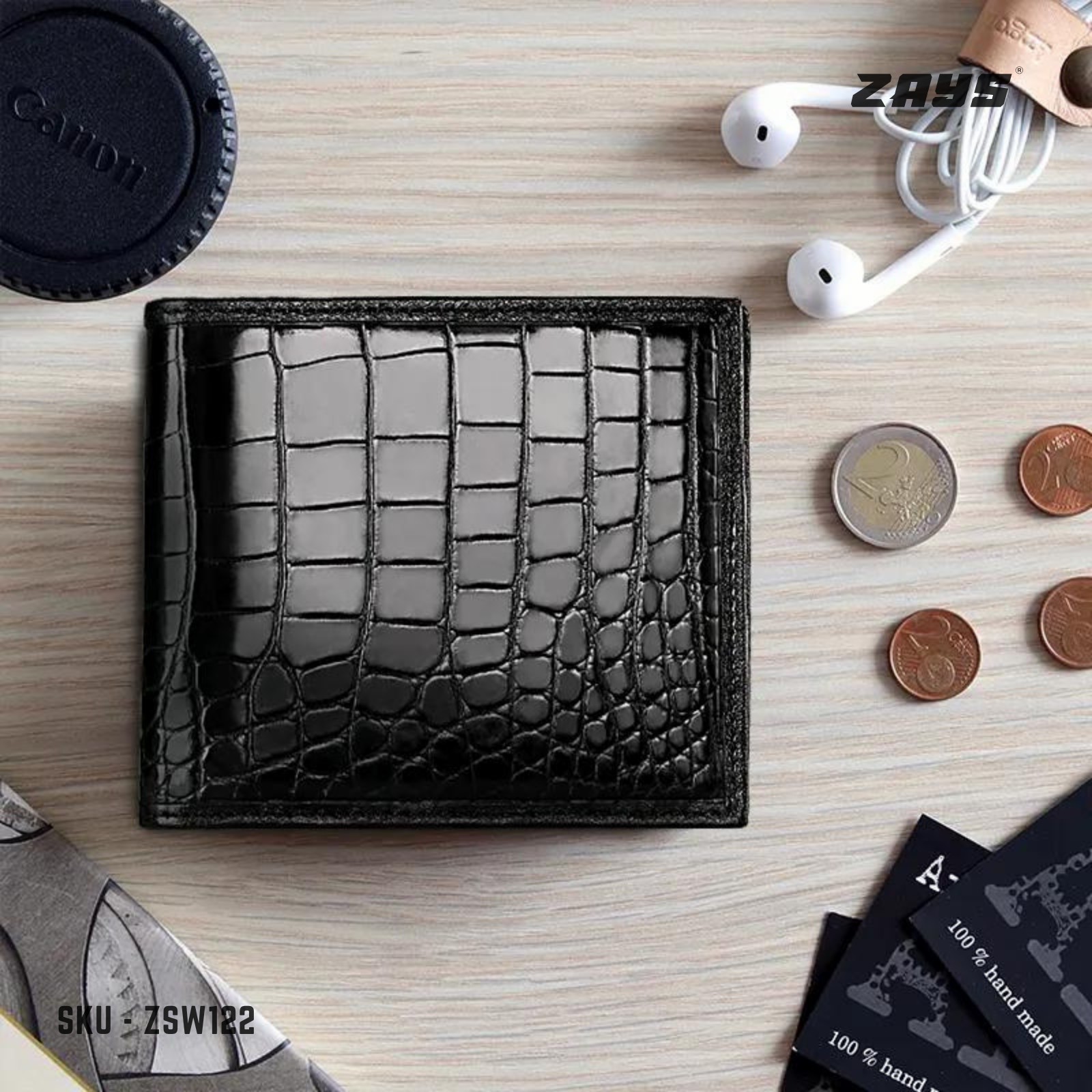 Picture of ZAYS Premium Handcrafted Crocodile Embossed Leather Bifold Wallet for Men And Women