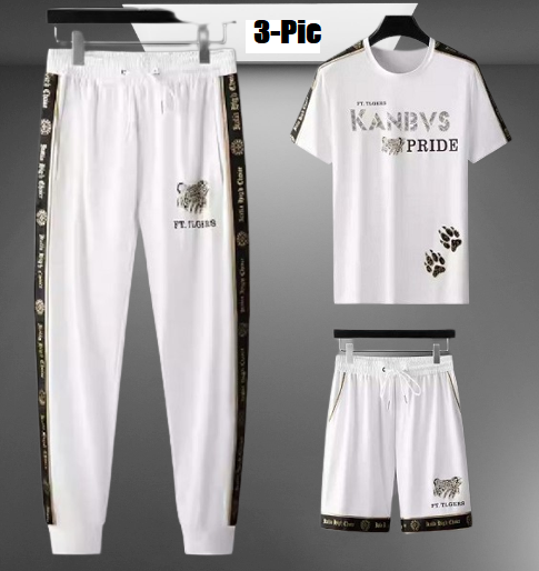 Picture of Versatile Styling Options with Stylist Printed Cotton Half Sleeve T-Shirt & Half Pant & Full Pant Set for Men