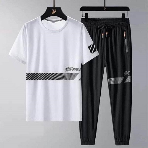 Picture of Black full Pant & White Half T- shirt Color Stylist Printed Cotton Half Sleeve T-Shirt & Full Pant ( Set )for Men - T Shirt