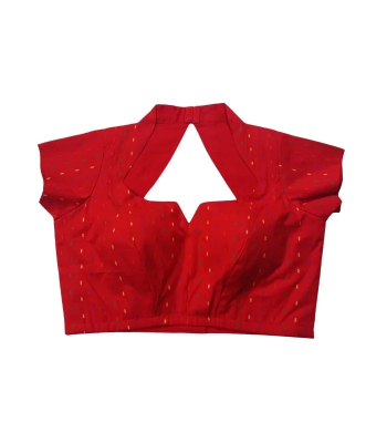 Picture of Red Color Cotton Semi Backless Blouse For Women