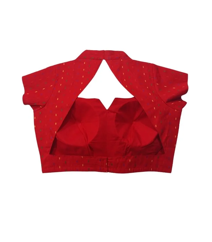 Picture of Red Color Cotton Semi Backless Blouse For Women