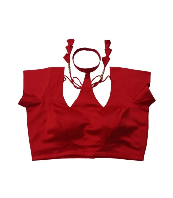 Picture of Red Princess Cut Backless Blouse For Women