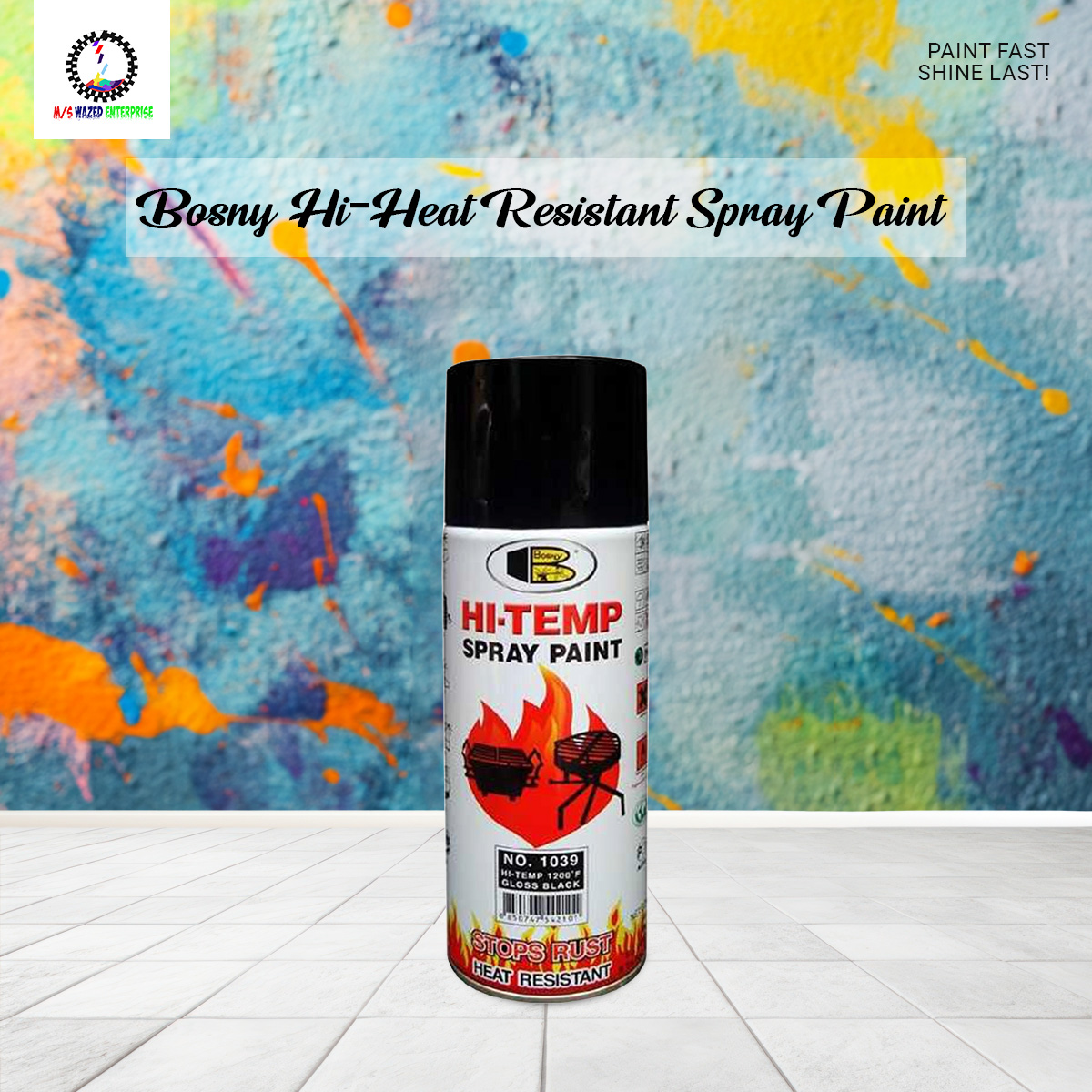 Picture of Add a Glossy Finish with Bosny Hi-Heat Resistant 1200°F Aerosol Spray Paint (400 ml, Gloss Black) - Easy To Clean, A Unique Choice For DIY Enthusiasts