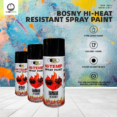 Picture of Add a Glossy Finish with Bosny Hi-Heat Resistant 1200°F Aerosol Spray Paint (400 ml, Gloss Black) - Easy To Clean, A Unique Choice For DIY Enthusiasts
