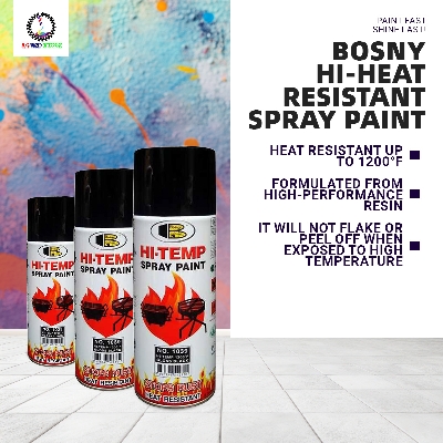 Picture of Add a Glossy Finish with Bosny Hi-Heat Resistant 1200°F Aerosol Spray Paint (400 ml, Gloss Black) - Easy To Clean, A Unique Choice For DIY Enthusiasts