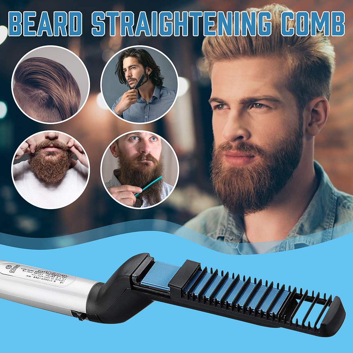 Picture of Men Quick Beard And Hair Straightener Style  Modelling Comb Hair Curling Fast