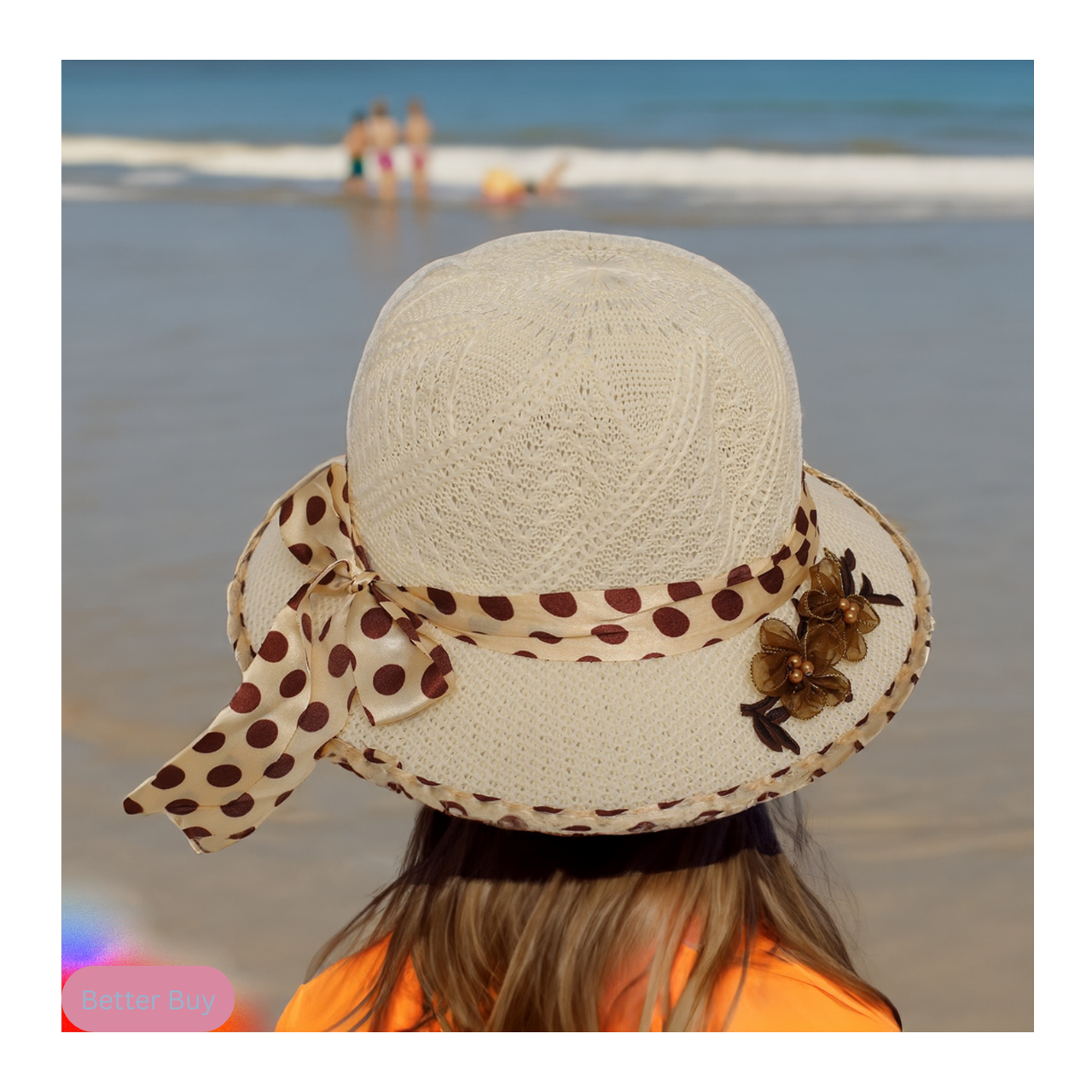 Picture of Girls Sun Cap Children Pearl Wave Straw Hat Kids Panama Beach Hat Summer Baby Hats Caps