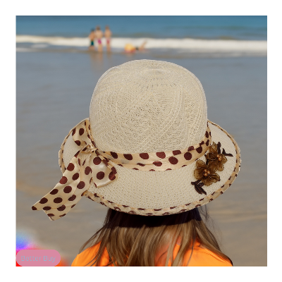 Picture of Girls Sun Cap Children Pearl Wave Straw Hat Kids Panama Beach Hat Summer Baby Hats Caps