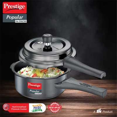 Picture of Prestige Popular Svachh Hard Anodised Outer Lid Pressure Cooker Deep Lid-Controls Spillage-Black-5Ltr 