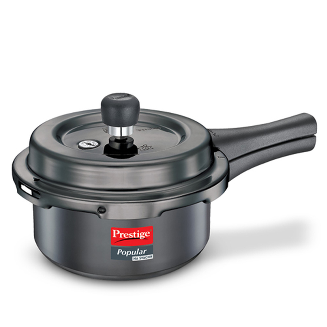 Picture of Prestige Popular Svachh Hard Anodised Outer Lid Pressure Cooker Deep Lid-Controls Spillage-Black-3 ltr