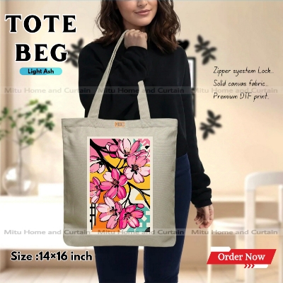 Buy Premium Tote Bag with Zipper Canvas Tote Bag for Women Trendy Shopping Bag / College Bag / University Bag Tote Bag, Canvas Bag with Zipper  at Best Price In Bangladesh
