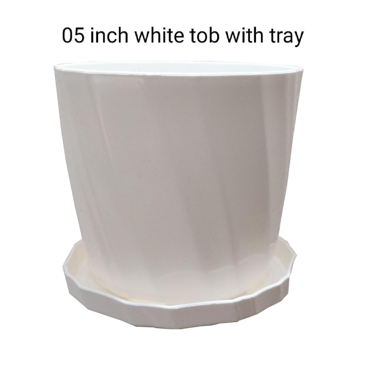 Picture of Planter pot 5 inch camellia white with tray 02 pieces