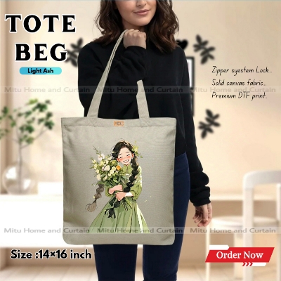 Buy Premium Tote Bag with Zipper Canvas Tote Bag for Women Trendy Shopping Bag / College Bag / University Bag Tote Bag, Canvas Bag with Zipper  at Best Price In Bangladesh