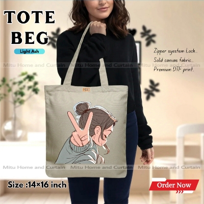 Buy Premium Tote Bag with Zipper Canvas Tote Bag for Women Trendy Shopping Bag / College Bag / University Bag Tote Bag, Canvas Bag with Zipper  at Best Price In Bangladesh