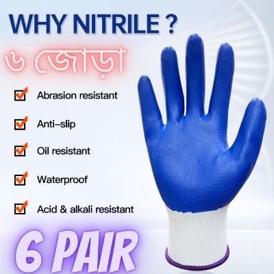 Picture of 6 pair Nylon Rubber Coated Hand Gloves For Home And Office