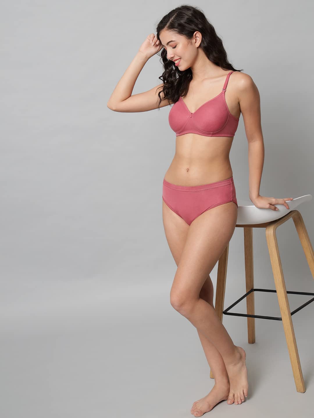 Picture of Women's Cotton Full Coverage Lightly Padded Wire Free Bra Panty  Set Honeymoon Bikni Set for Girl's Combo