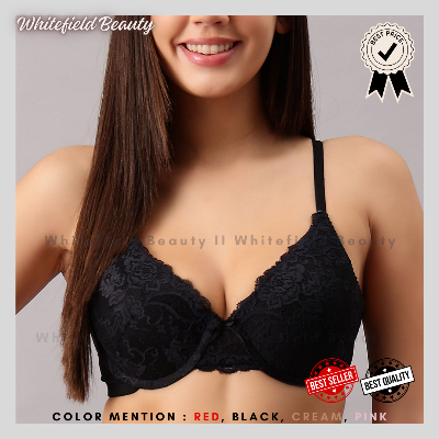 Picture of Women Bra net Pallu Bra Non-Padded Bralette Sexy Girl Bra Pack Color RED Pink , Cream