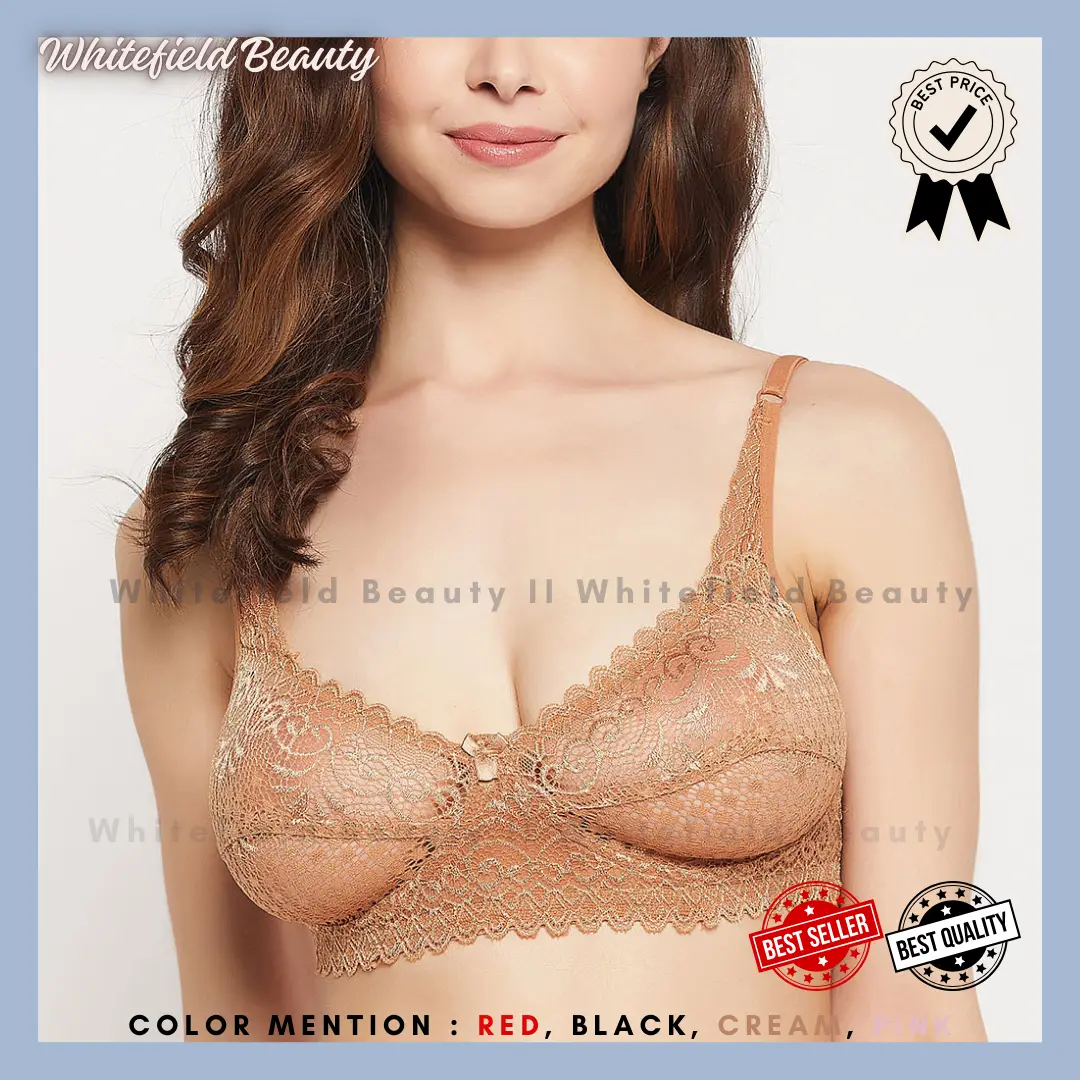 Picture of Women Bra net Pallu Bra Non-Padded Bralette Sexy Girl Bra Pack Color RED Pink , Cream