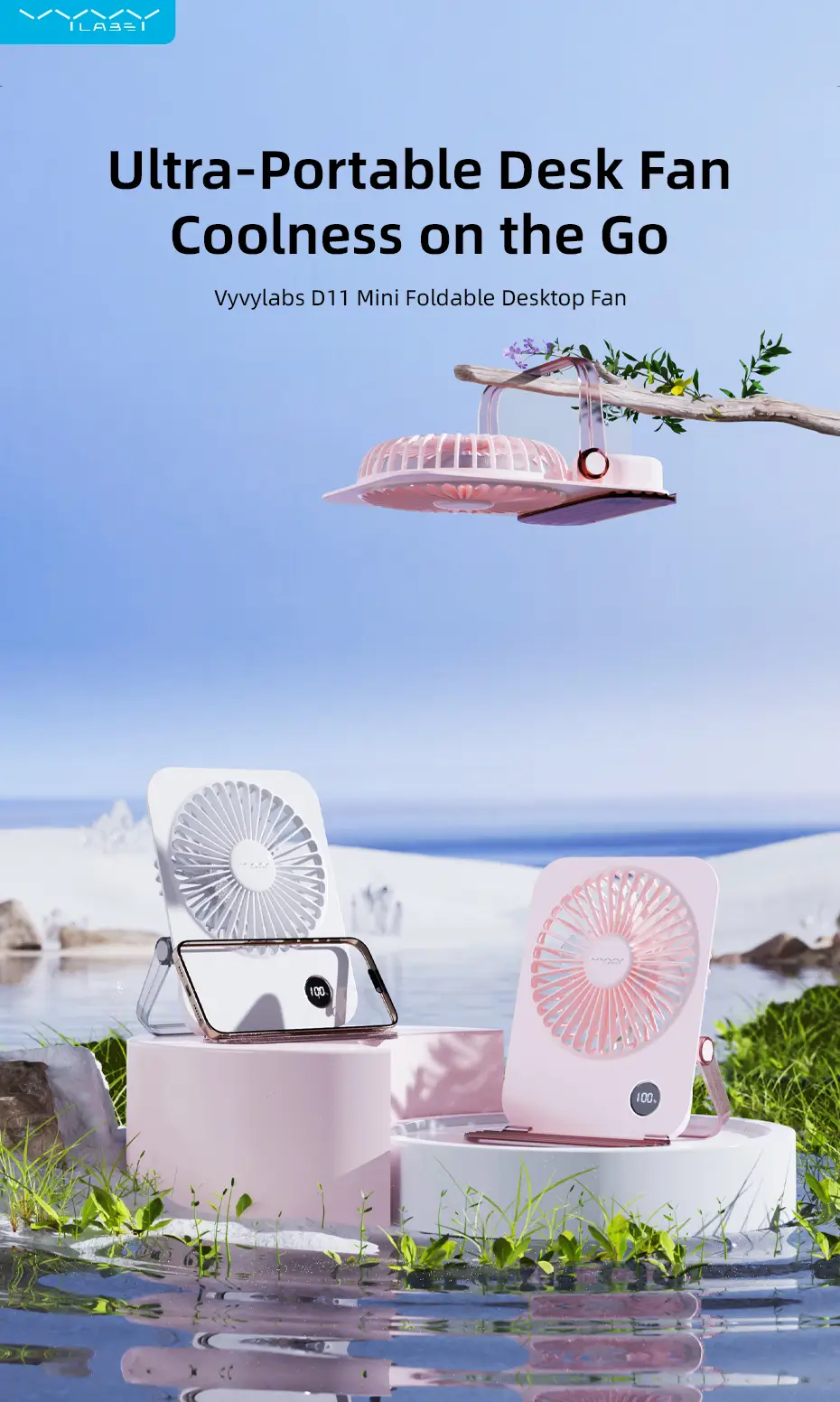 Buy  Vyvylabs D11 Mini Foldable Desktop Fan 1200mAh  Best Price In Bangladesh