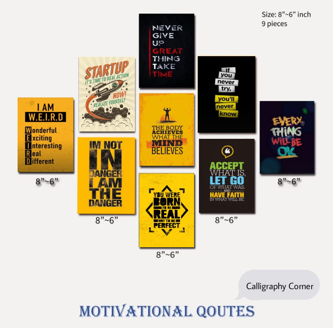 Picture of Home Decor 9pcs English Motivational Quotes Premium Wallboard Decoration