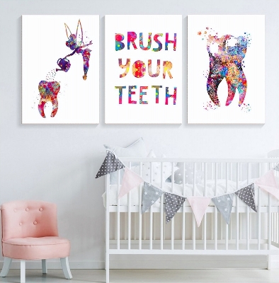 Picture of 3 pcs Tooth Art Tooth Fairy Canvas Wallboard set for Home Decoration. Wall Decoration for Home and Office