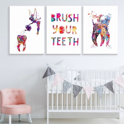 Picture of 3 pcs Tooth Art Tooth Fairy Canvas Wallboard set for Home Decoration. Wall Decoration for Home and Office