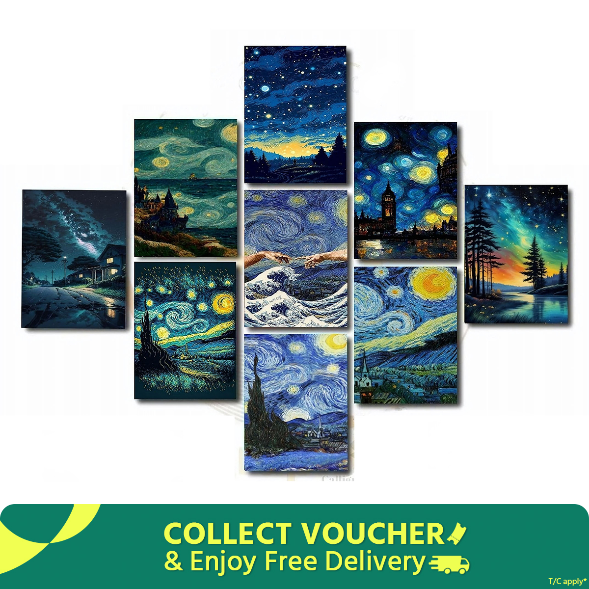 Picture of Home Decor 9 pcs starry night Wall Decoration Wallmate Home Decoration Poster on Pvc