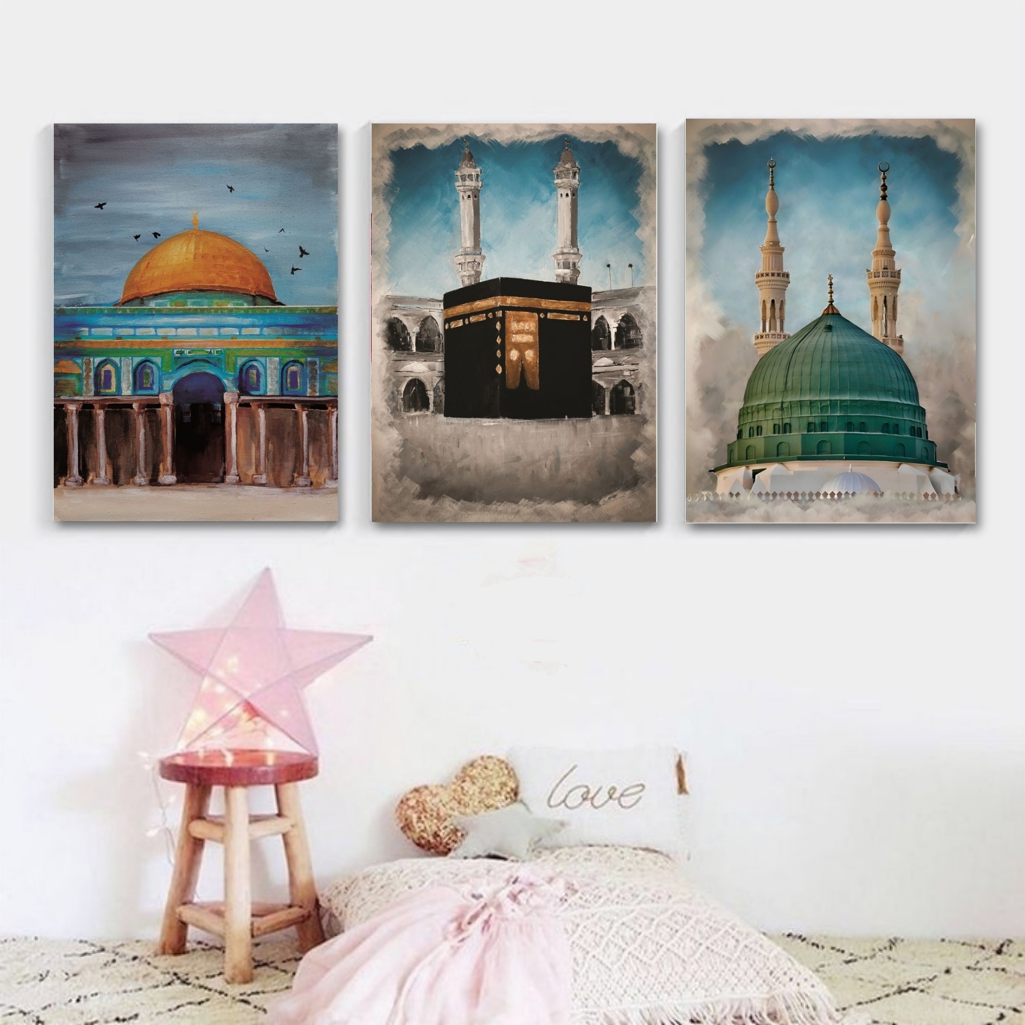 Picture of 3 pcs islamic Holiest Sites Representation Wallmate set for Home Decoration. Wall Decoration for Home and Office
