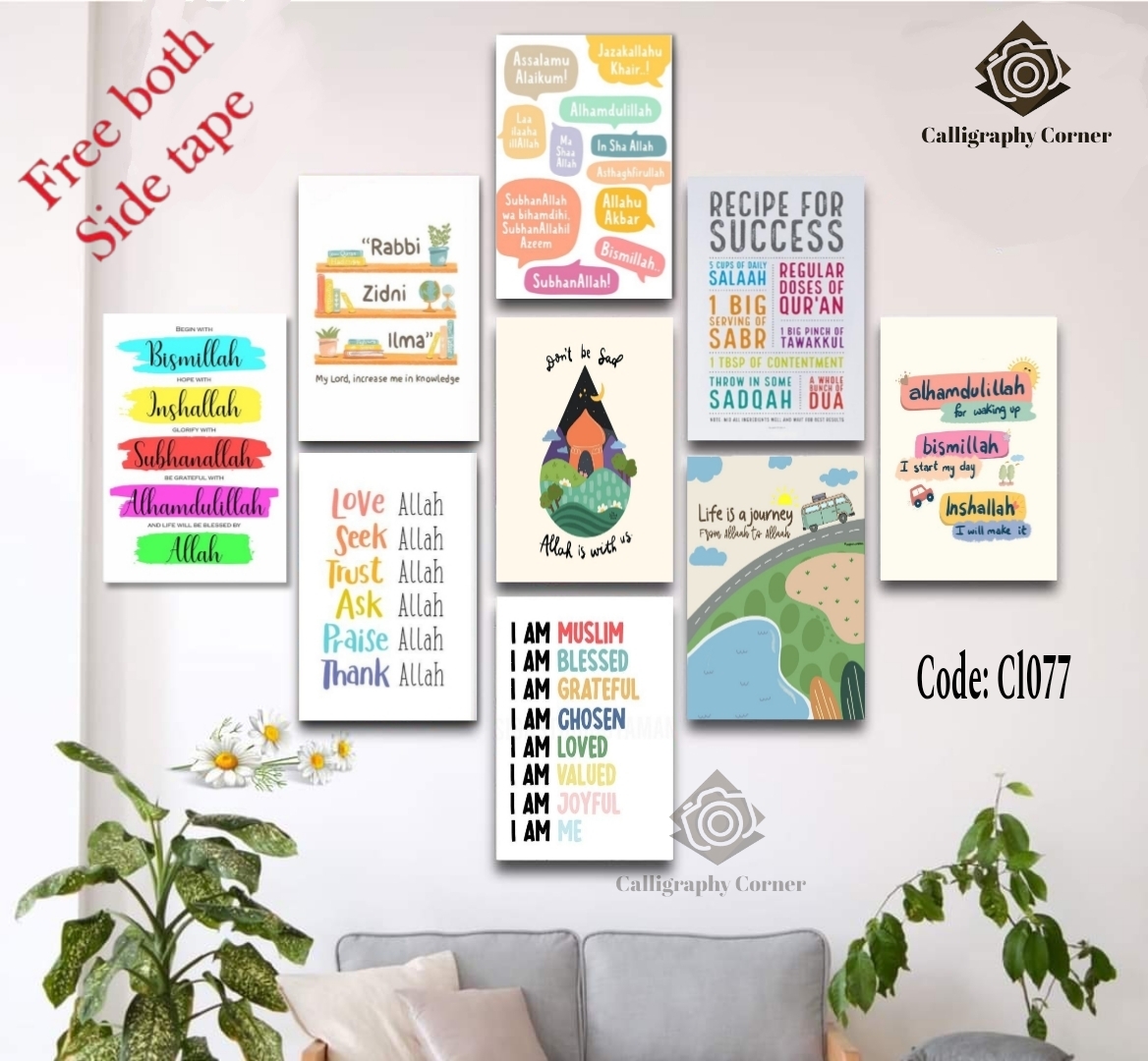 Picture of Wall decoration 9pcs isalmic motivational qoutes wallmate Home Decoration poster on PVC Combo Set
