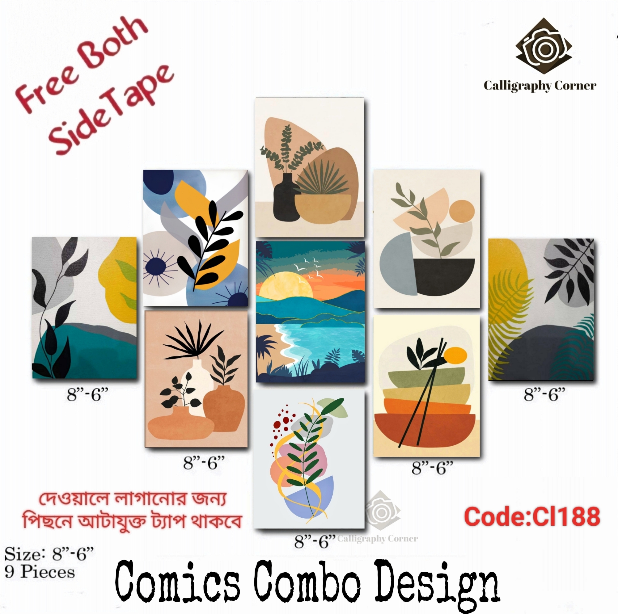 Picture of Wall decor 9pcs Unique Comics Design wallmate Home Decoration poster on PVC Combo Set