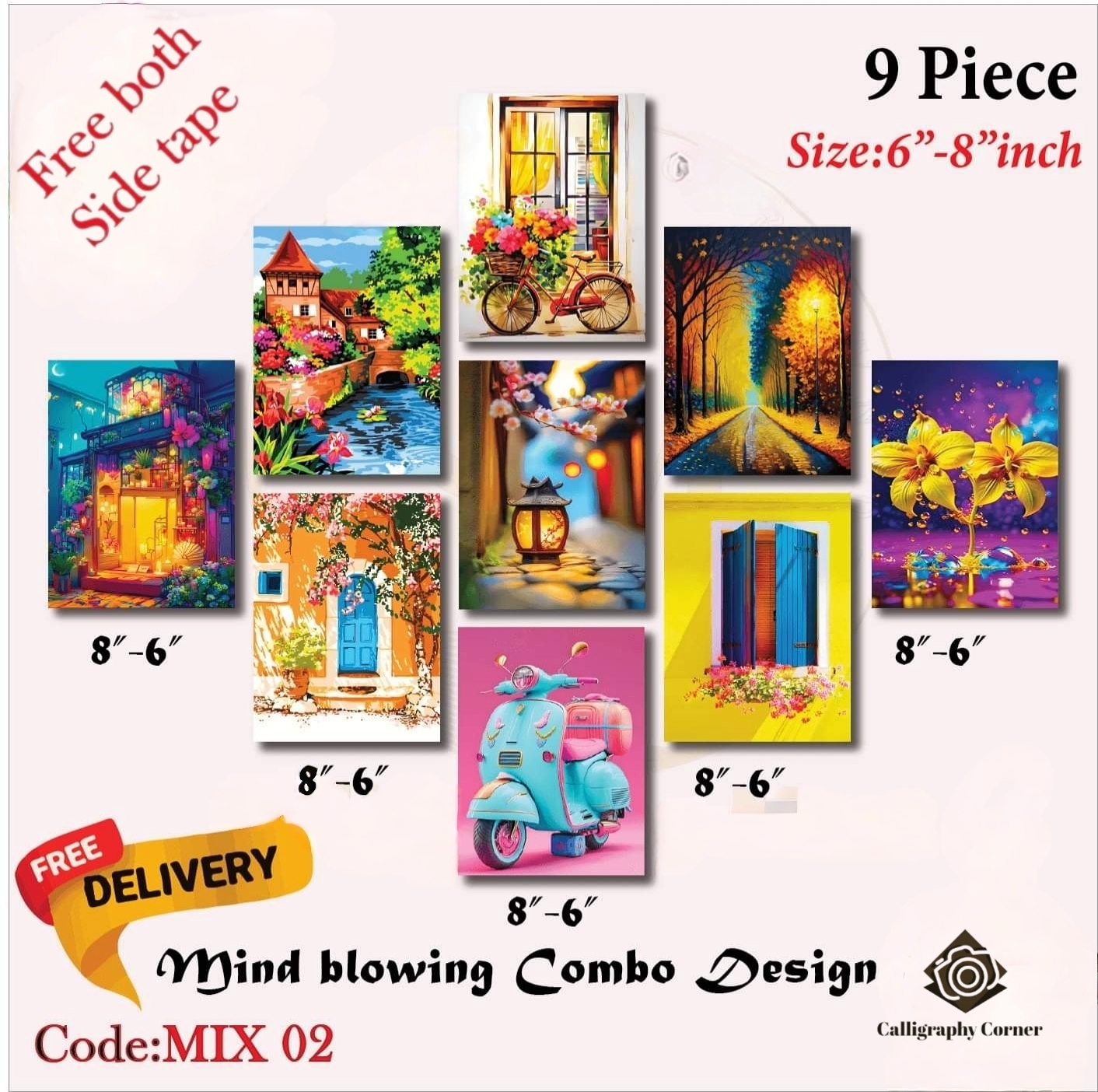 Picture of Wall decoration 9pcs Unique Design wallmate Home Decoration poster on PVC Combo Set