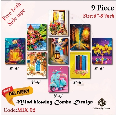 Picture of Wall decoration 9pcs Unique Design wallmate Home Decoration poster on PVC Combo Set