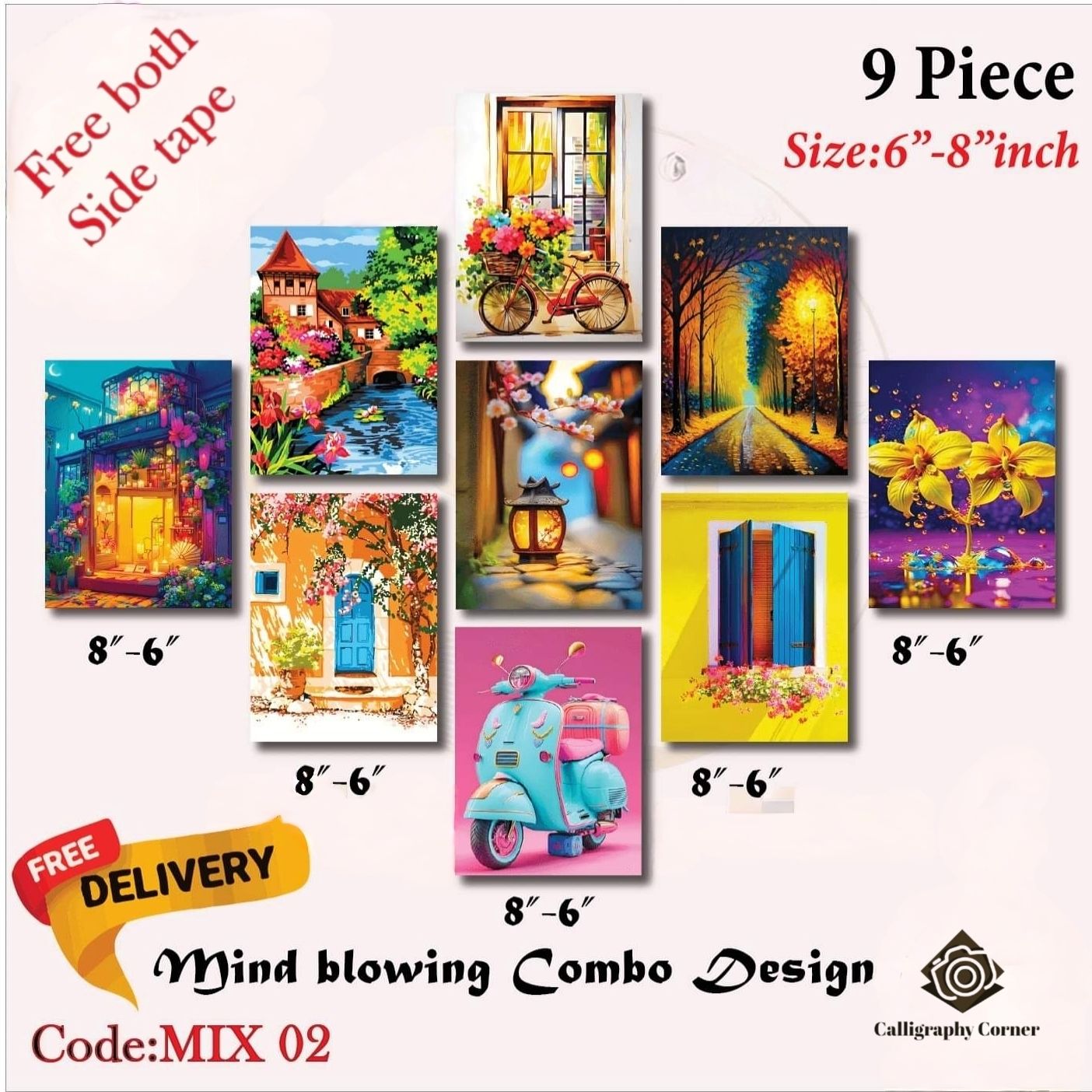 Picture of Wall decoration 9pcs Unique Design wallmate Home Decoration poster on PVC Combo Set