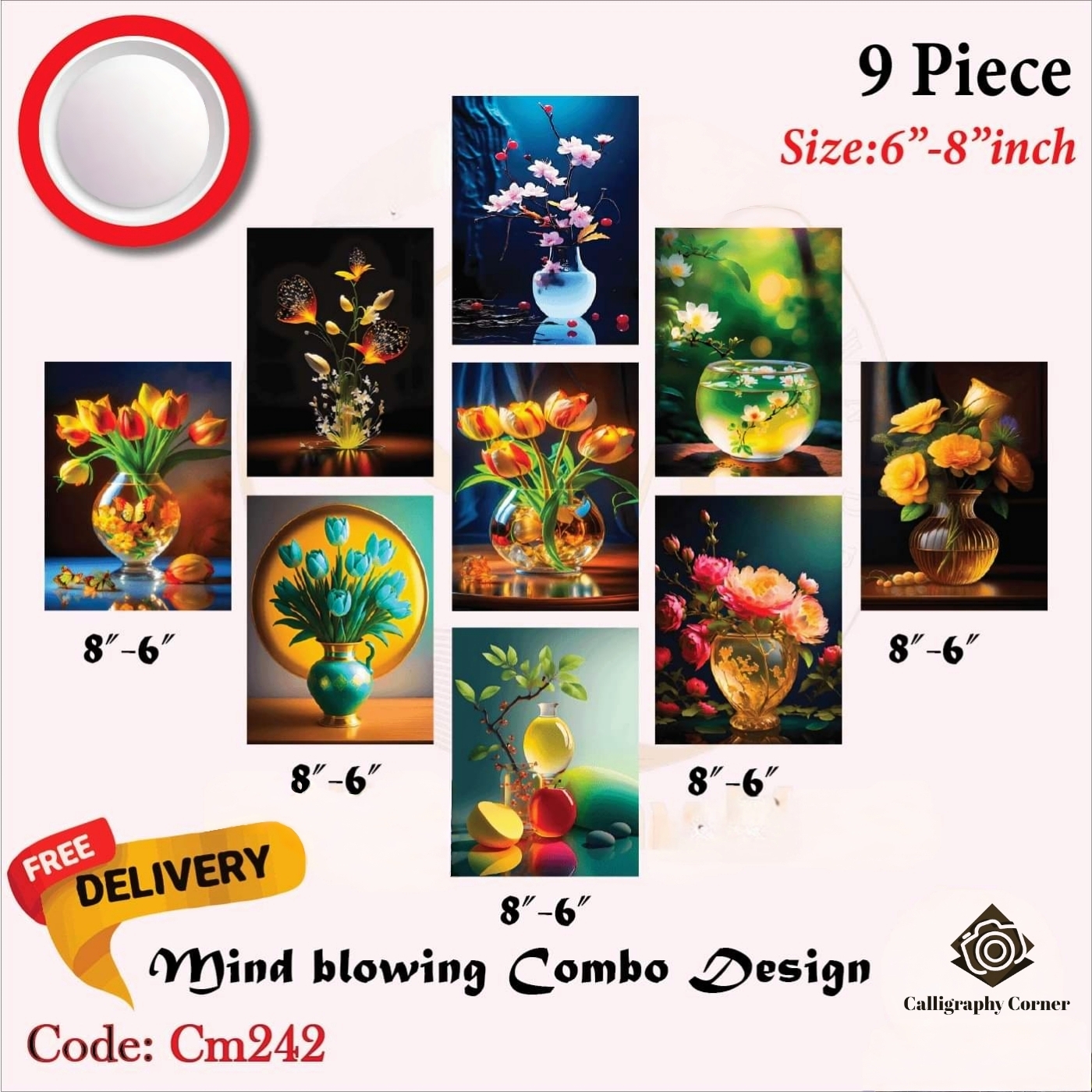 Picture of Wall decoration 9pcs Unique Design wallmate Home Decoration poster on PVC Combo Set