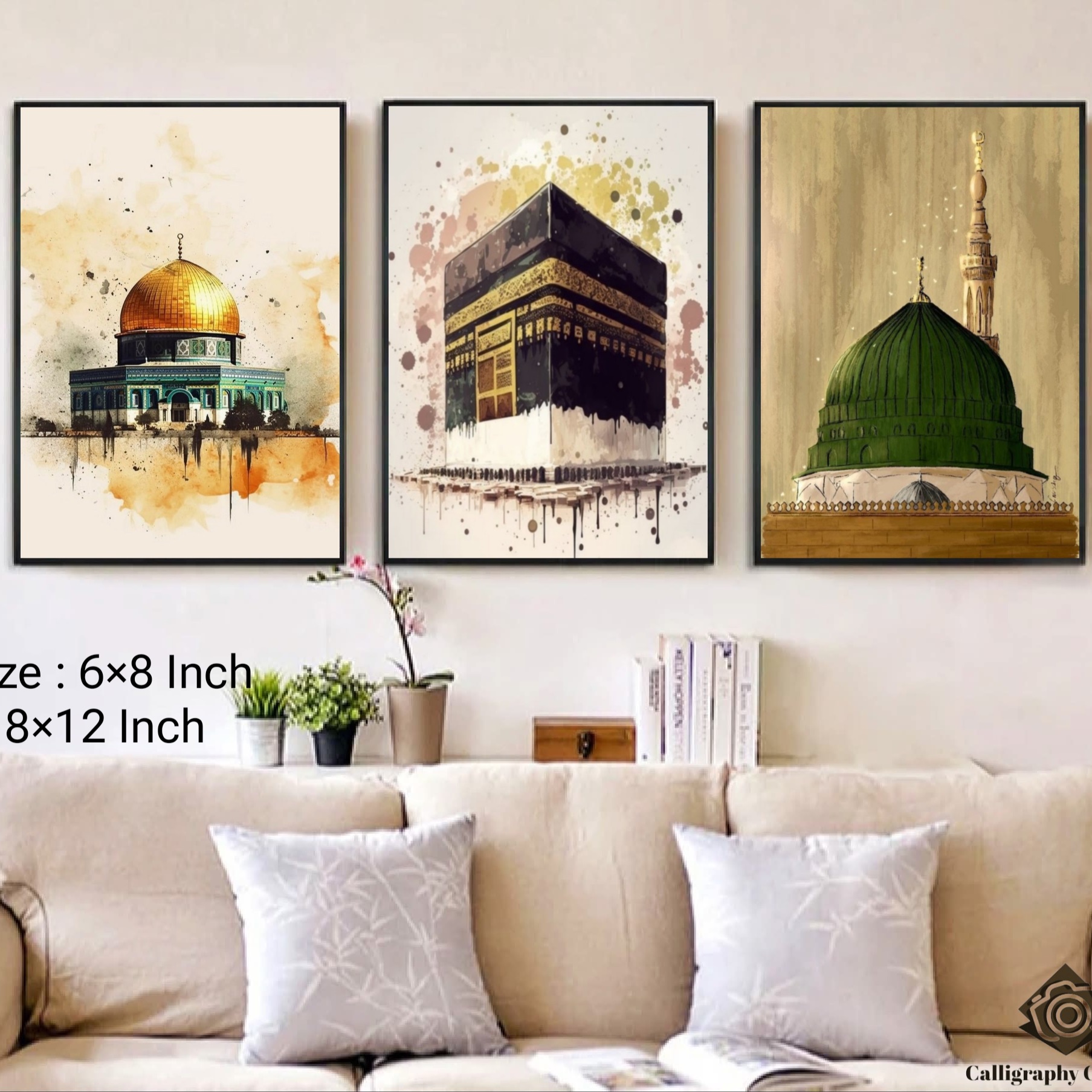Picture of 3 pcs islamic Holiest Sites Representation Wallmate set for Home Decoration. Wall Decoration for Home and Office