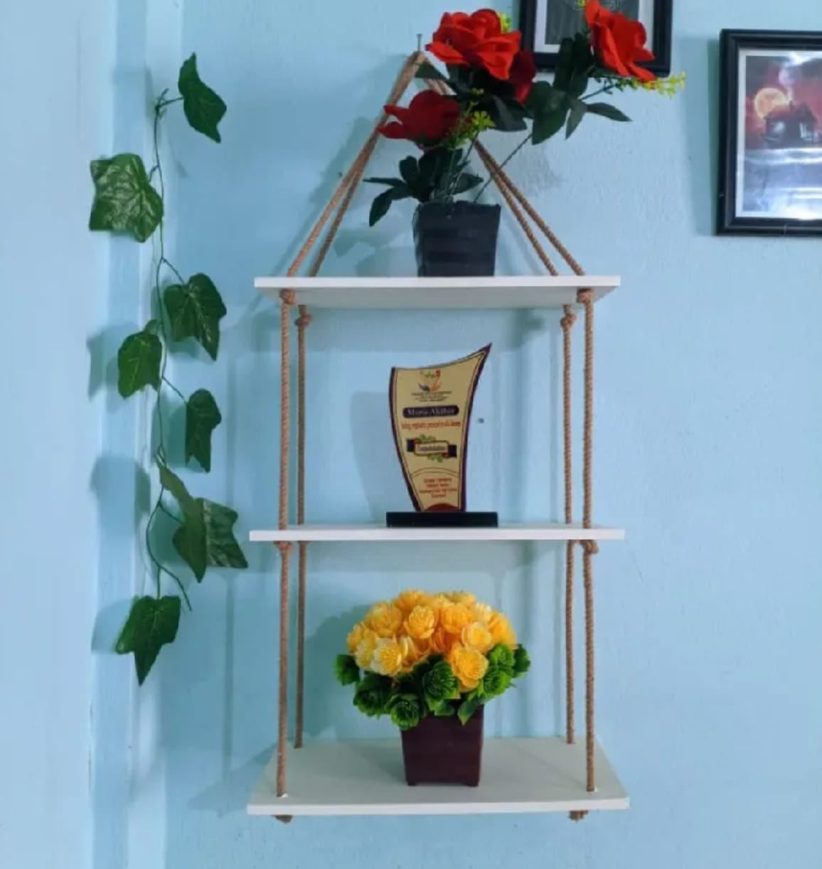 Picture of Wall Hanging Shelf 3 Layer Multifunctional Wall Shelf . Handmade Crafty Item Wall Decorative Rack For Home And Office.