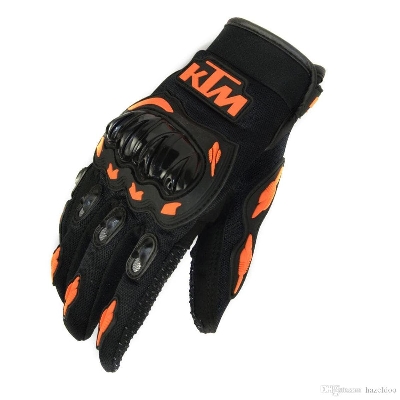 Picture of Motorcycle Hand gloves for biker any bike. KTM full finger screen touch. Orange color