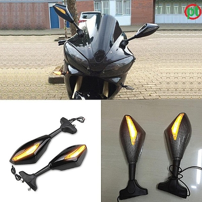 Picture of Body Kit Looking Glass with LED Indicator Light For Motorcycle. Carbon Fiber Rear View Mirror For Motorcycle