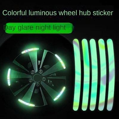 Picture of 20 pcs Wheel Hub Ring Strong Reflective Stripe Stickers for Car Motorcycle Wheels Rim Cycling Bicycle Night Safety Decal Decoration for Car Universal  ( Neon)