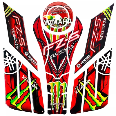 Picture of Monster FZ-S V3 Fuel Tank Pad Full Set For Yamaha Motorcycle. Decoration Sticker- Red